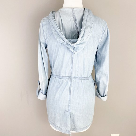 Daytrip Chambray Blue Light Weight Hooded Button Front Spring Fall Jacket XS - Picture 4 of 5